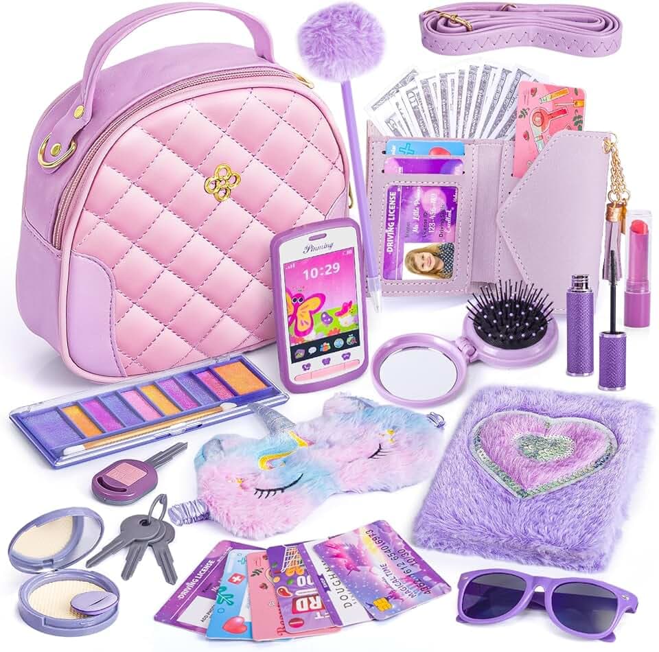 Regalo Borsa per Bambina con Accessori - Trucchi, Diario, Maschera per Gli Occhi di Unicorno, Portafoglio, Telefono - Giocattoli e Giochi Regalo per Natale e Compleanno - 3-8 Anni