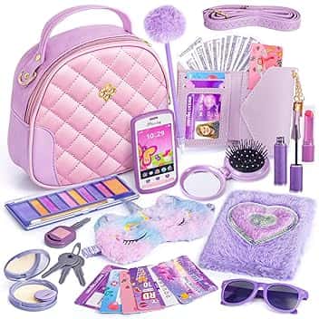 Regalo Borsa per Bambina con Accessori - Trucchi, Diario, Maschera per Gli Occhi di Unicorno, Portafoglio, Telefono - Giocattoli e Giochi Regalo per Natale e Compleanno - 3-8 Anni