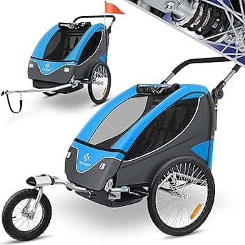 KESSERยฎ Rimorchio per Bambini, ruotabile a 360ยฐ, con Sospensioni, 2in1 - Funzione Jogger/Rimorchio, Cintura a 5 punti, per 1 o 2 Bambini/max. 40kg