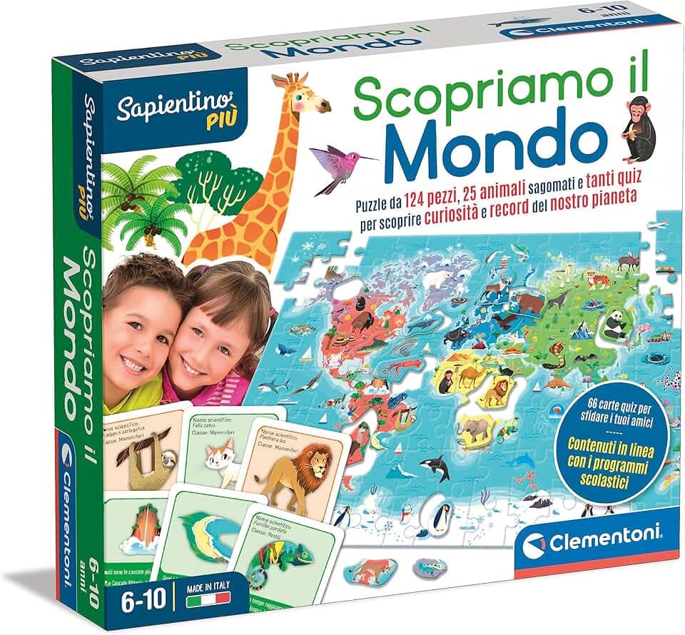 Clementoni - 16597 - Sapientino più - Scopriamo Il Mondo - Gioco Educativo sulla Geografia, Puzzle Planisfero per Bambini dai 6 Anni (Gioco in Italiano), Made in Italy The Forest Stewardship Council